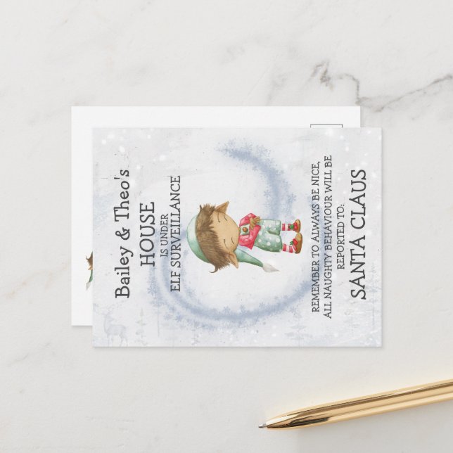 Postkarte vom Elf des Weihnachtsmannes (Vorderseite/Rückseite Beispiel)