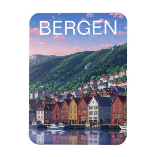 Postkarte von Bergen, Norwegen Magnet