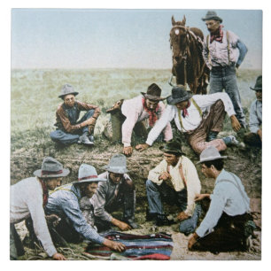 Postkarte, welche die Cowboys spielen Fliese