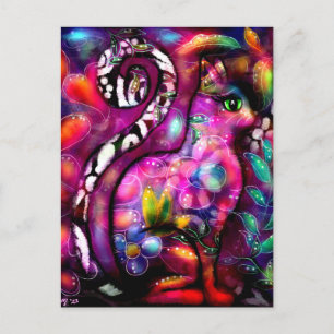 Postkarte - Whimsical Abstrakt Kitty Cat Floral