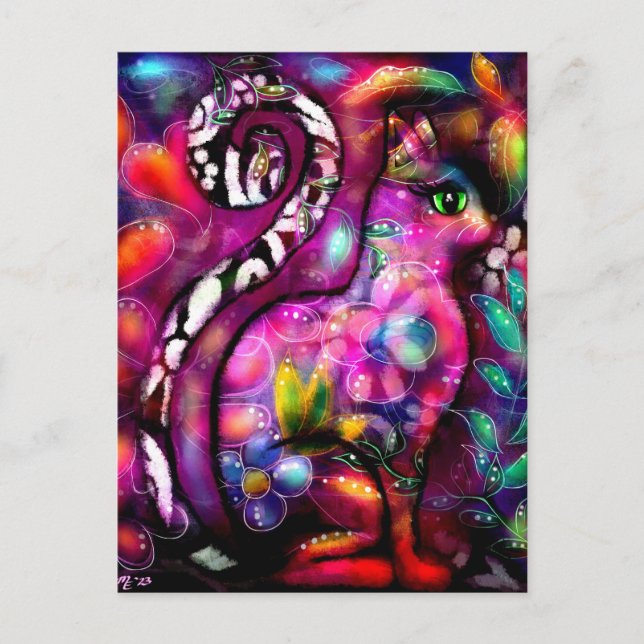 Postkarte - Whimsical Abstrakt Kitty Cat Floral (Vorderseite)