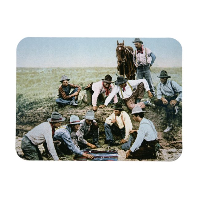 Postkarte zur Darstellung von Cowboys beim Spielen Magnet (Horizontal)