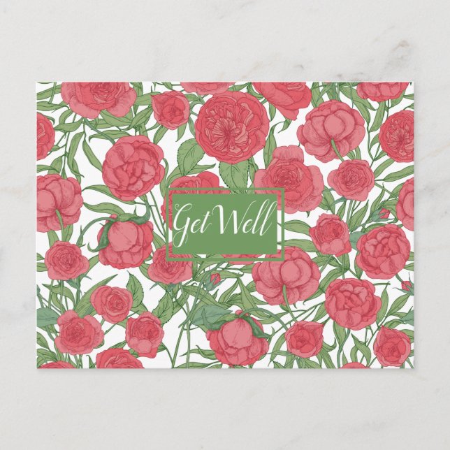 Postkarte zur Genesung mit rosa Rose (Vorderseite)