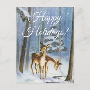 Postkarte zwei Baby Rehe in einem schneebedeckten 