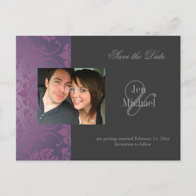 Postkarten aus dem Foto Damask Save the Date, (Vorderseite)
