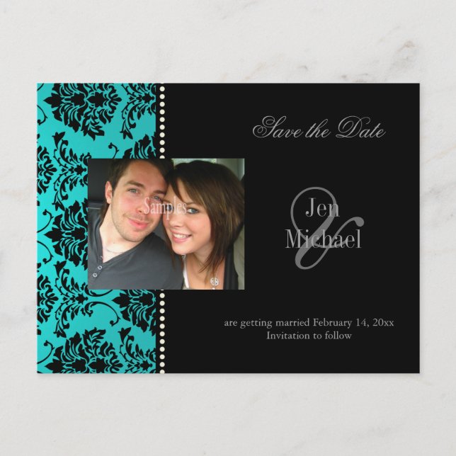 Postkarten aus dem Foto Damask Save the Date, (Vorderseite)