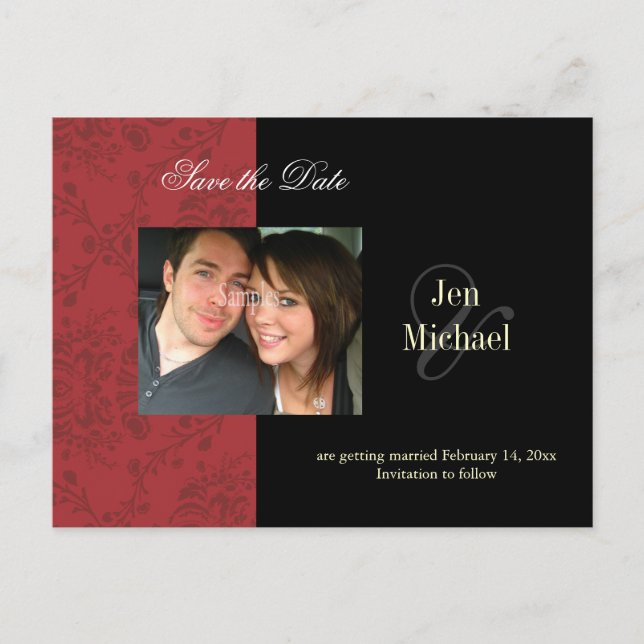 Postkarten aus Red Damask Save the Date Foto, (Vorderseite)