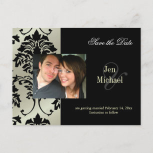 Postkarten aus schwarzem Damast Save the Date Foto