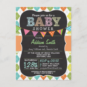 Postkarten-Baby-Party; Farbige Argyle-Einladung Einladungspostkarte