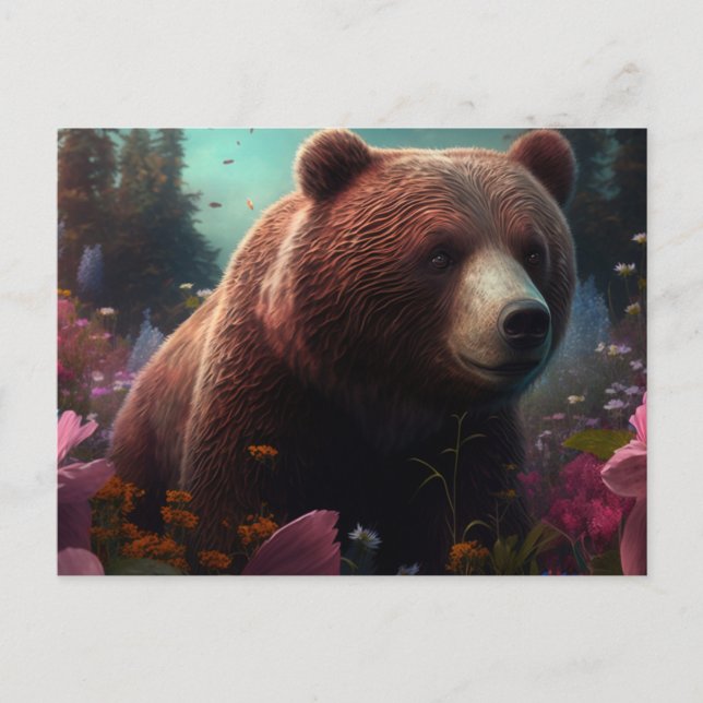 Postkarten Bär Blume (Vorderseite)