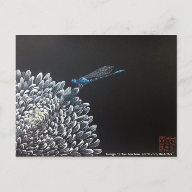 Postkarten - Chrysanthemum und Damselfly (Vorderseite)