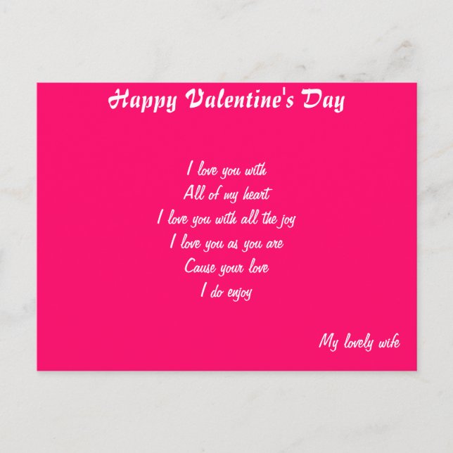 Postkarten der Valentinstag-Ehefrau (Vorderseite)