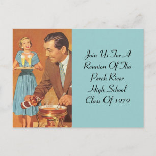 Postkarten-Fondue-Party Retro Vintage Klassenwiede Einladungspostkarte