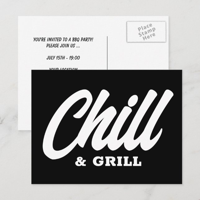 Postkarten für die Chill & Grill GRILLEN Party Ein (Vorne/Hinten)