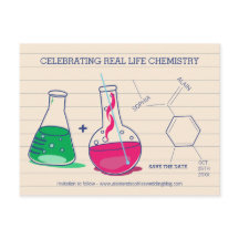 Postkarten für rosa und grüne Save the Date Chemie