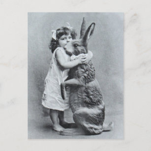 Postkarten-Mädchen-Liebe-Häschen Ostern antikes Feiertagspostkarte