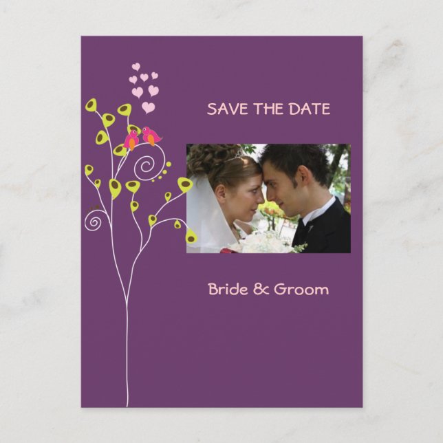 Postkarten mit Save the Date Foto, Liebesvögel (Vorderseite)