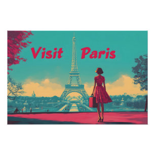 Postkarten-Retro-Eiffelturm-Reiseillustration Poster
