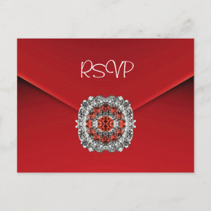 Postkarten-RSVP-Einladung roter Diamantenschmuck Einladungspostkarte