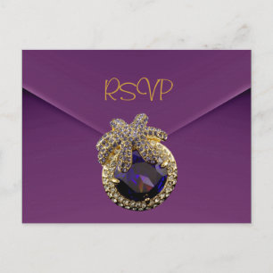 Postkarten-RSVP Pflaume Lila Gold Juwel Einladungspostkarte