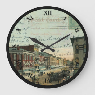 Postkarten-Uhr Fremonts Ohio - vorderes St. 1912 Große Wanduhr