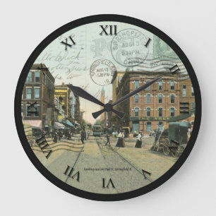 Postkarten-Uhr Springfields Ohio - hohes St. 1909 Große Wanduhr