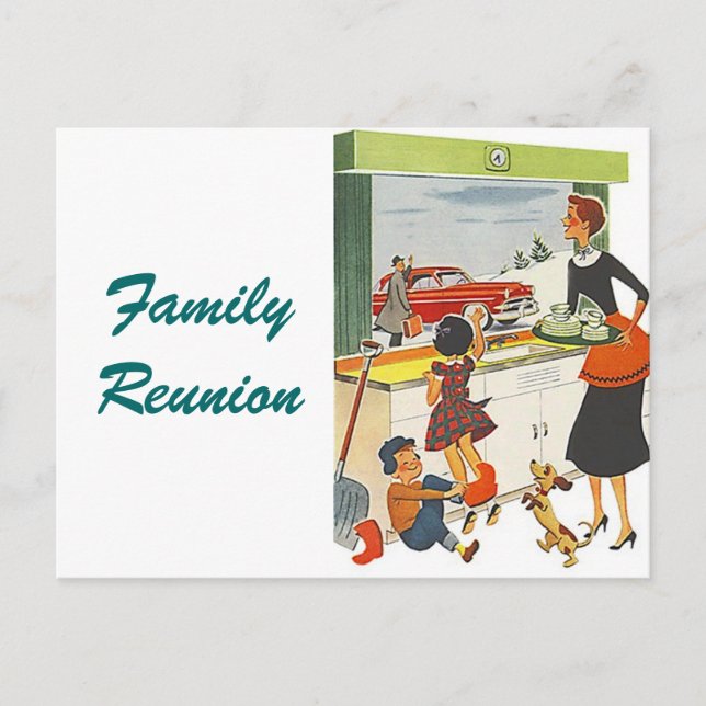 Postkarten-Vintage Retro Familie Renuion Ankündigungspostkarte (Vorderseite)