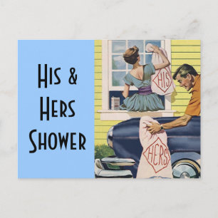 Postkarten Vintage Retro His Hers Duscheinladungen