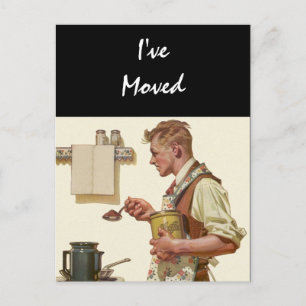 Postkarten-Vintager Mann machen Kaffee bewegte Ankündigungspostkarte