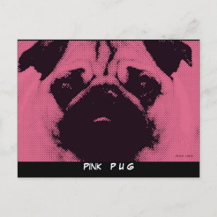 Postkarten-Vorlage, Mops-Hund rosa Postkarte
