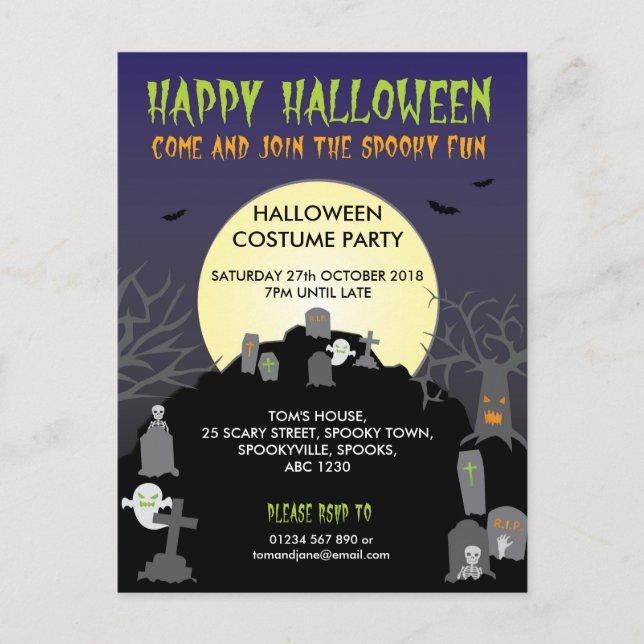 Postkarteneinladung "Happy Halloween" Einladungspostkarte (Vorderseite)