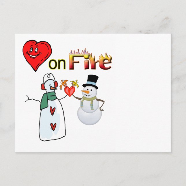 Postkartenherz auf Feuersnowman Postkarte (Vorderseite)