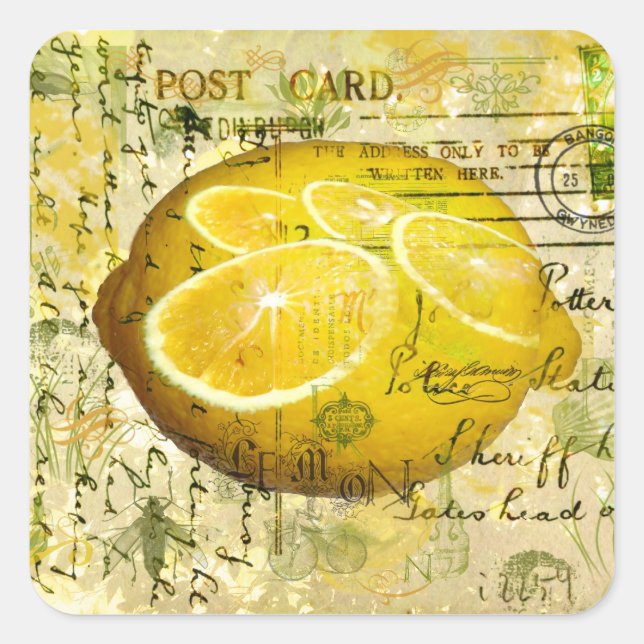 Postkartenlemonen Quadratischer Aufkleber (Vorderseite)