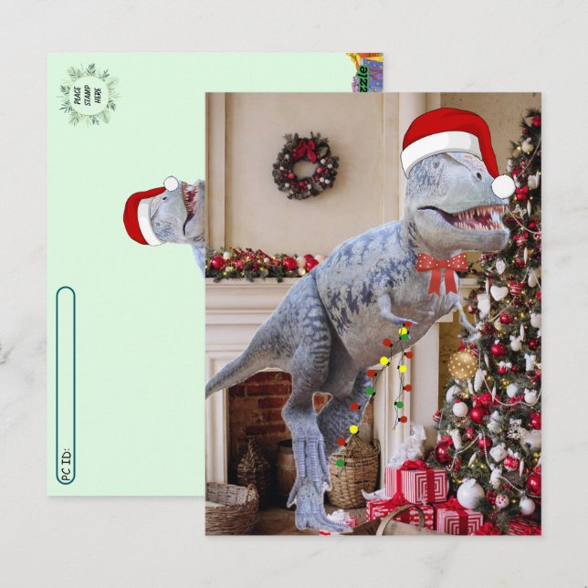 Postkreuzung - Dinosaurier Weihnachten Postkarte (Vorne/Hinten)