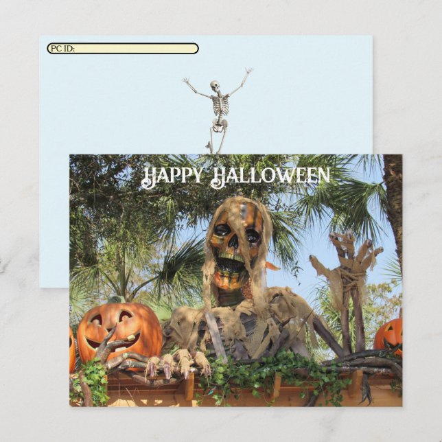 Postkreuzung - Halloween Skeleton und Pumpkin Feiertagspostkarte (Vorne/Hinten)