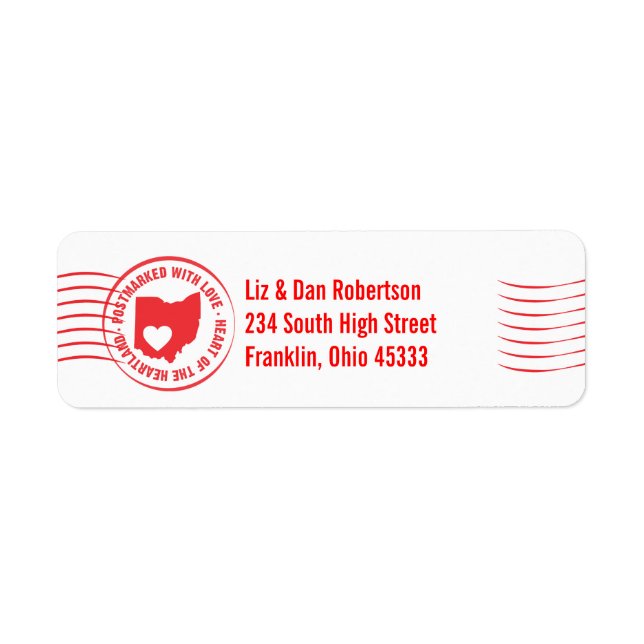 Postmark OHIO Herz des Heartland-Adressetiketts (Vorne)