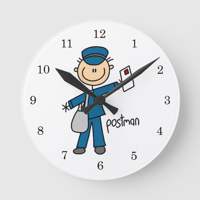 Postmitarbeiter-Strichmännchen Runde Wanduhr (Vorderseite)