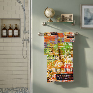 Poststempel Collage Badetuch-Set Badhandtuch Set