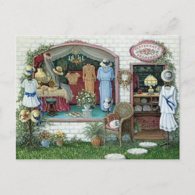 Posttienda de ropa Vintag dibujada Postkarte (Vorderseite)