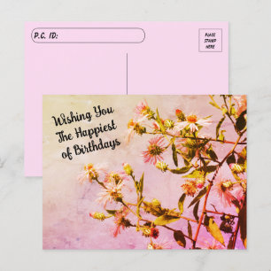 Postüberqueren rosa Wildblume Geburtstag Postkarte