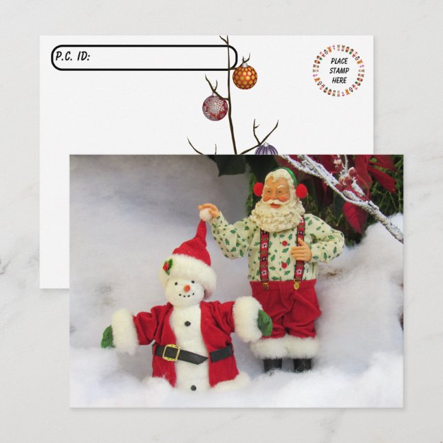 Postüberquerung - Santa baut eine Schneemann-Postk Postkarte (Vorne/Hinten)
