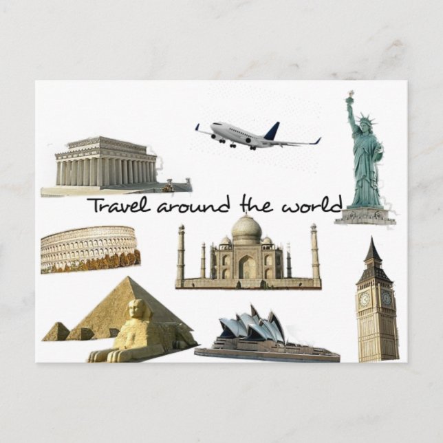 Postverkehr - Reisen um die Welt Postkarte (Vorderseite)