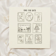 Postwertzeichen handgezeichnete Save-the-Date-Kart