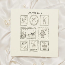 Postwertzeichen handgezeichnete Save-the-Date-Kart Save The Date