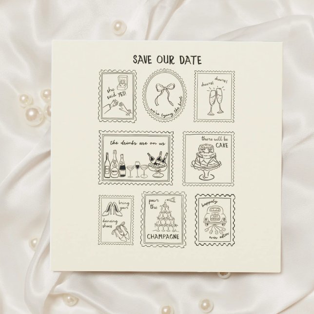 Postwertzeichen handgezeichnete Save-the-Date-Kart Save The Date (Von Creator hochgeladen)