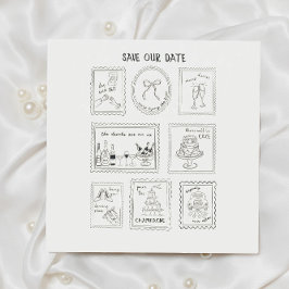 Postwertzeichen handgezeichnete Save-the-Date-Kart Save The Date