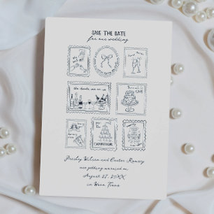 Postwertzeichen handgezeichnete Save-The-Date-Kart Save The Date