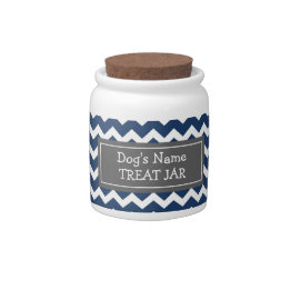 Pot À Bonbons Bleu blanc Chevron Motif chien traitement jarre
