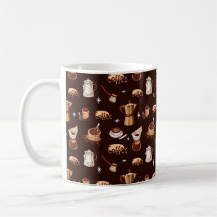 Pot à café, haricots et tasse à la main