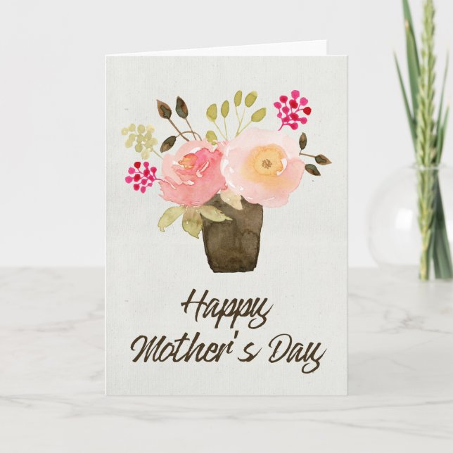 Pot à fleurs aquarelle - Bonne carte de fête des m (Devant)